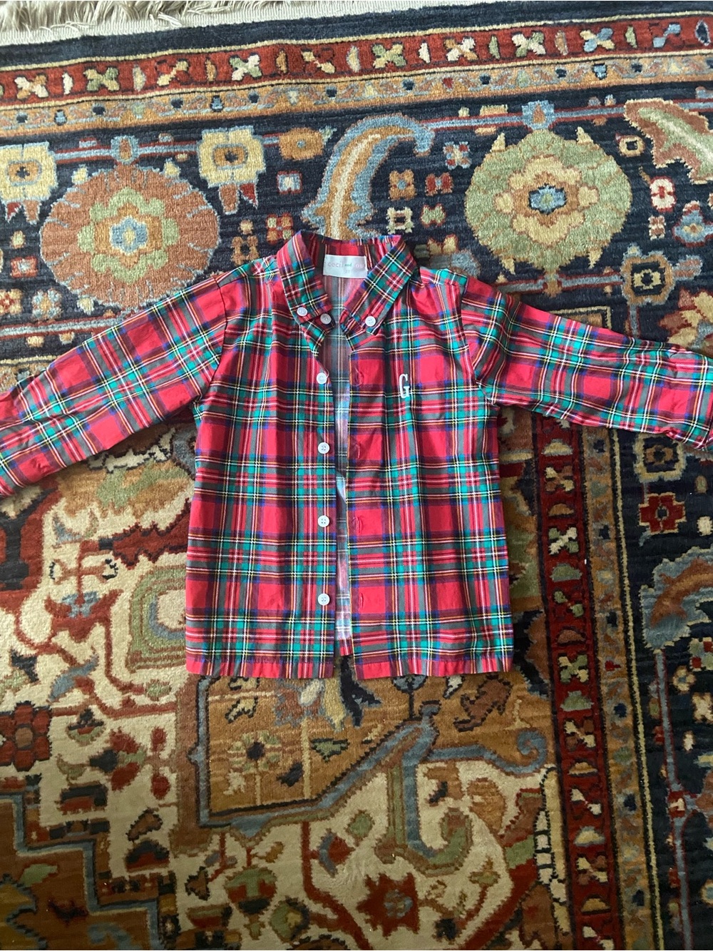 Cecil and Lou 3T Red Plaid Button-Down Shirt with embroidered “G”